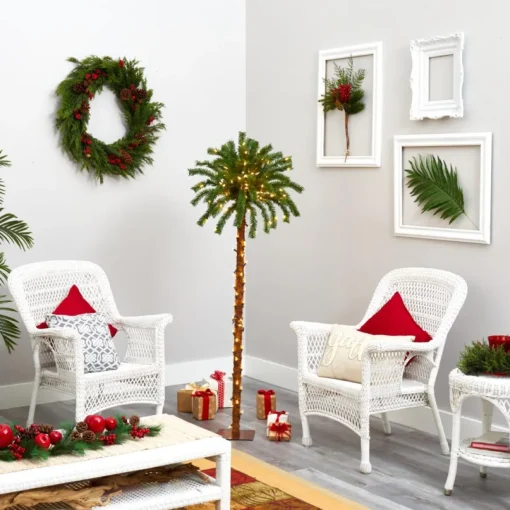 5 Ft. Christmas Palm Artificial Tree With 150 Warm White Led Lights
