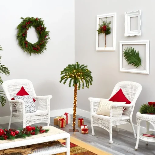 4 Ft. Christmas Palm Artificial Tree With 150 Warm White Led Lights