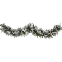 6 Ft. Flocked Mixed Pine Artificial Christmas Garland With 50 Led Lights, Pine Cones And Berries