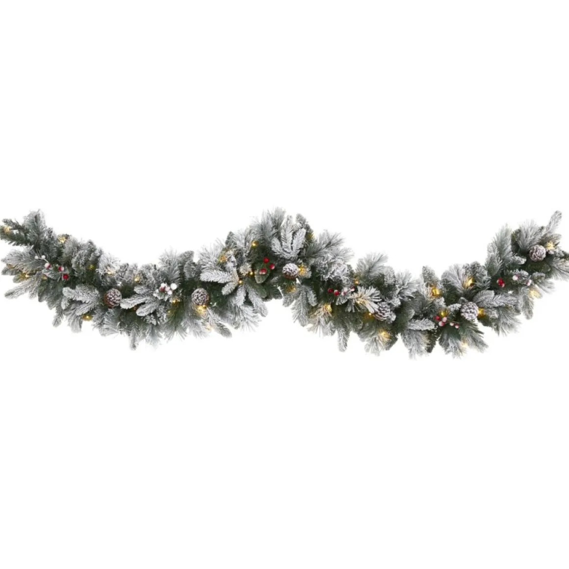 6 Ft. Flocked Mixed Pine Artificial Christmas Garland With 50 Led Lights, Pine Cones And Berries