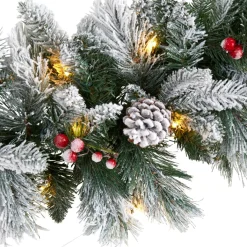 6 Ft. Flocked Mixed Pine Artificial Christmas Garland With 50 Led Lights, Pine Cones And Berries