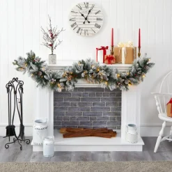 6 Ft. Flocked Mixed Pine Artificial Christmas Garland With 50 Led Lights, Pine Cones And Berries