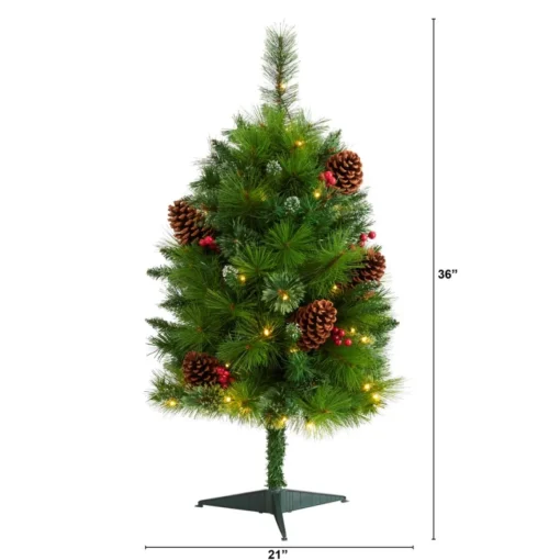 3 Ft. Montana Mixed Pine Artificial Christmas Tree With Pine Cones, Berries And 50 Clear Led Lights