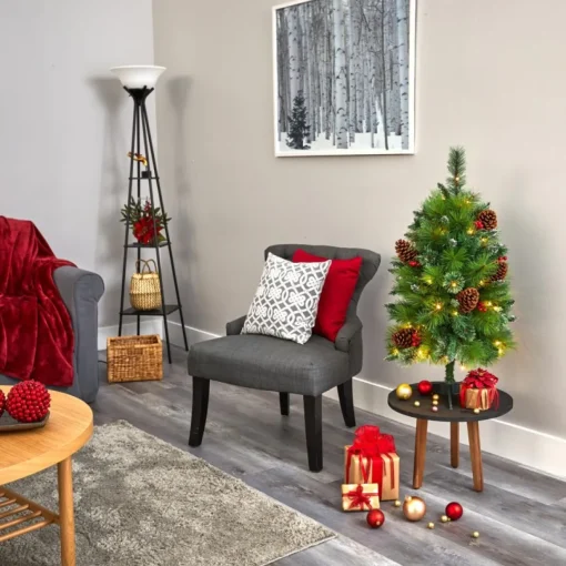 3 Ft. Montana Mixed Pine Artificial Christmas Tree With Pine Cones, Berries And 50 Clear Led Lights