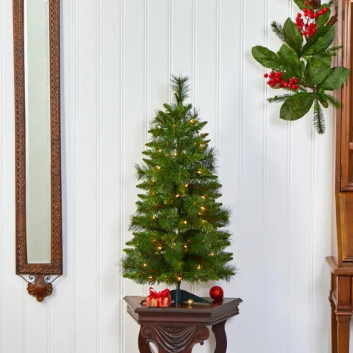 3 Ft. New Haven Pine Artificial Christmas Tree With 50 Warm White Led Lights And 93 Bendable Branche