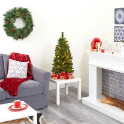 3 Ft. New Haven Pine Artificial Christmas Tree With 50 Warm White Led Lights And 93 Bendable Branche
