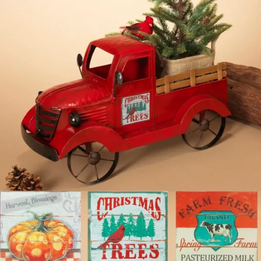 Gerson Company 18.9" Red Antique Metal And Wood Truck W/ 3 Magnets