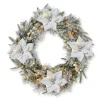 Glitzhome 24" D Led Flocked Greenery Pine Poinsettia Christmas Wreath