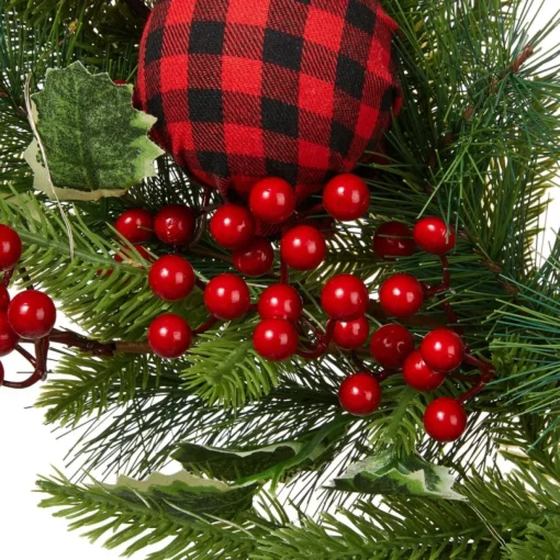 Glitzhome 24" D Ornament Berry Holly Pine Wreath With Lights