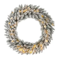 Glitzhome 36" D Oversized Pre-Lit Snow Flocked Christmas Wreath