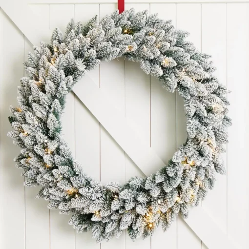 Glitzhome 36" D Oversized Pre-Lit Snow Flocked Christmas Wreath