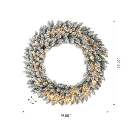 Glitzhome 36" D Oversized Pre-Lit Snow Flocked Christmas Wreath