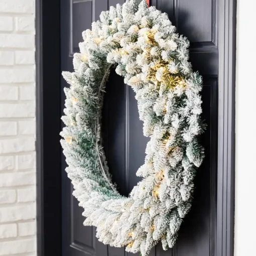 Glitzhome 36" D Oversized Pre-Lit Snow Flocked Christmas Wreath