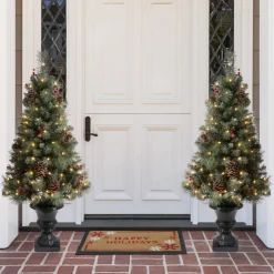 Glitzhome 4 Ft. Flockedchristmastree With Pinecone And Berries