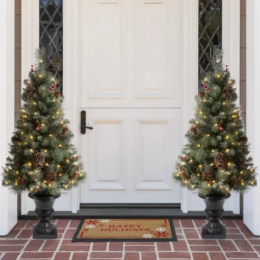 Glitzhome 4 Ft. Flockedchristmastree With Pinecone And Berries