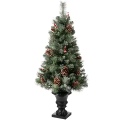 Glitzhome 4 Ft. Flockedchristmastree With Pinecone And Berries