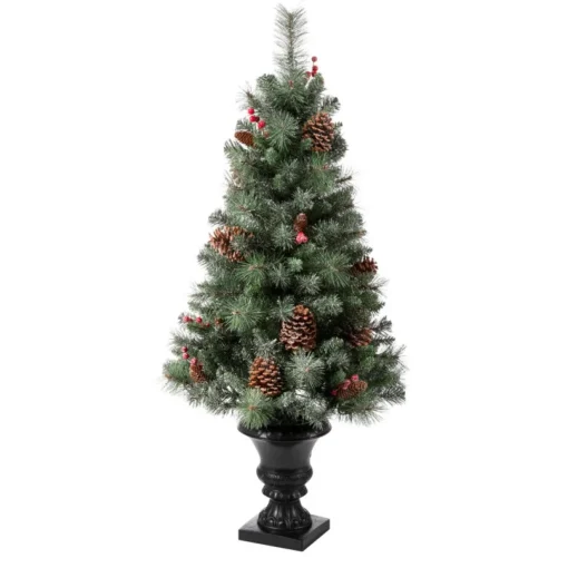 Glitzhome 4 Ft. Flockedchristmastree With Pinecone And Berries