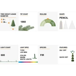 Glitzhome 9 Ft. Preloaded Led Pencil Fir Artificial Christmas Tree