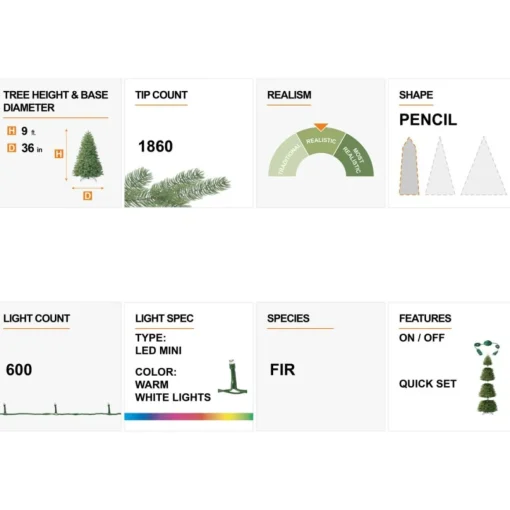 Glitzhome 9 Ft. Preloaded Led Pencil Fir Artificial Christmas Tree