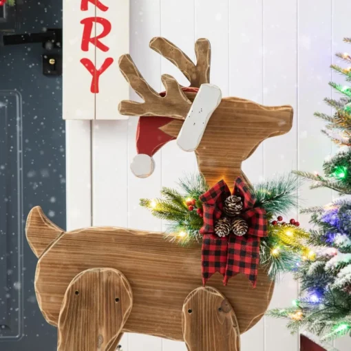 Glitzhome 36" H Chunky Wood Reindeer Porch Decor