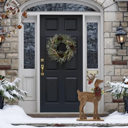 Glitzhome 36" H Chunky Wood Reindeer Porch Decor