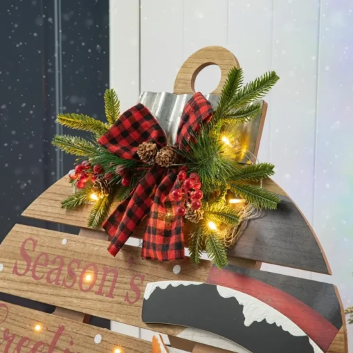 Glitzhome 30.25" H Lighted Round Wooden Snowman Porch Decor