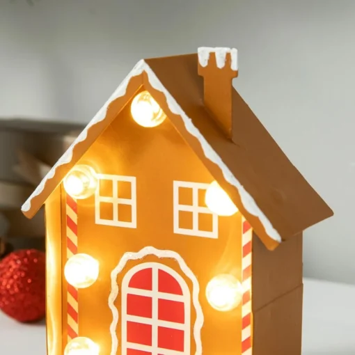 Glitzhome 6.75" H Marquee Led Metal Gingerbread House Stocking Holder