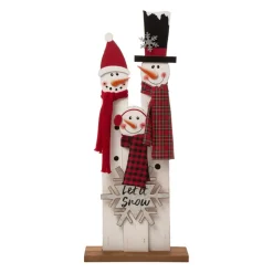 Glitzhome 35.5" H Wooden Snowman Family Porch Decor