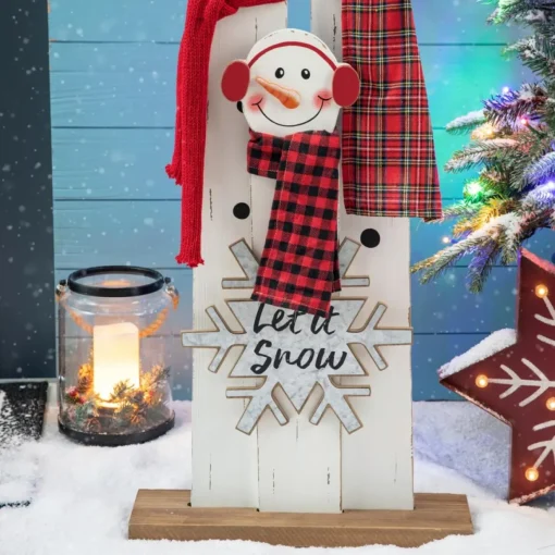Glitzhome 35.5" H Wooden Snowman Family Porch Decor