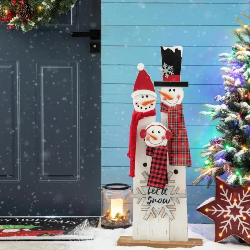Glitzhome 35.5" H Wooden Snowman Family Porch Decor