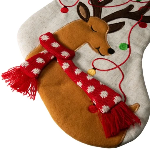 Glitzhome 21" L Led Embroidered Linen Reindeer Christmas Stocking
