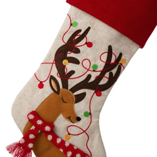 Glitzhome 21" L Led Embroidered Linen Reindeer Christmas Stocking