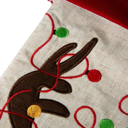 Glitzhome 21" L Led Embroidered Linen Reindeer Christmas Stocking