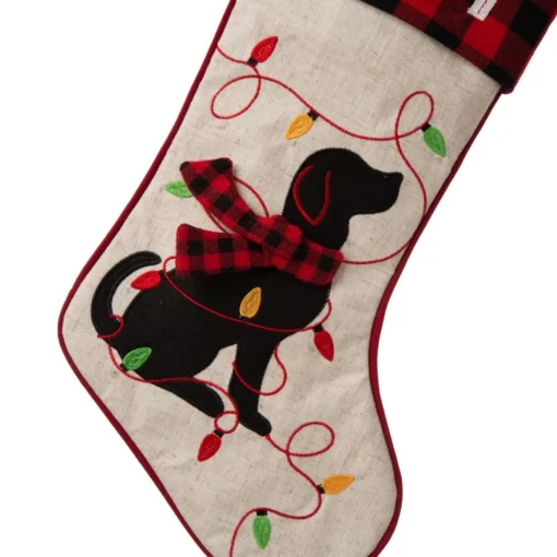 Glitzhome 21" L Led Embroidered Linen Dog Christmas Stocking
