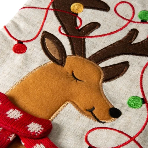 Glitzhome 21" L Led Embroidered Linen Reindeer Christmas Stocking