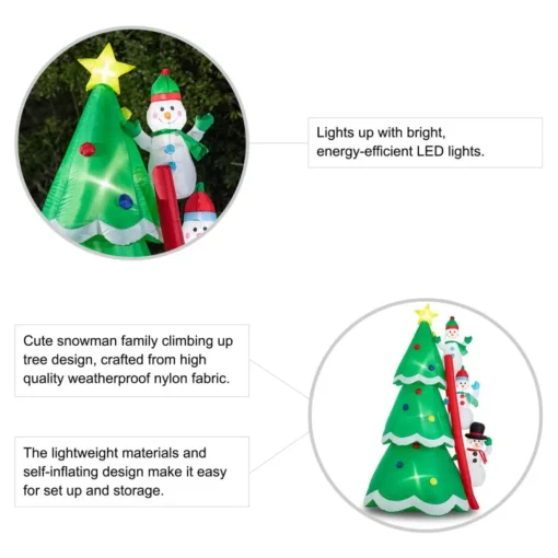 Glitzhome 8' Lighted Inflatable Xmas Snowman Climbing Up Tree Decor