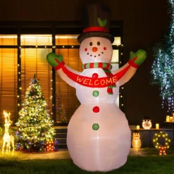 Glitzhome 12' Lighted Inflatable Snowman With Welcome Decor
