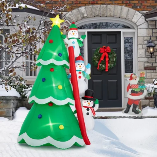 Glitzhome 8' Lighted Inflatable Xmas Snowman Climbing Up Tree Decor