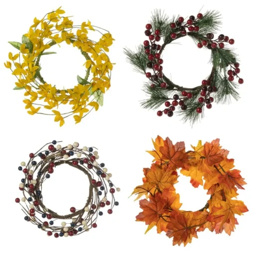 Glitzhome 60" Wooden Welcome Porch Sign W/4 Interchangeable Wreaths