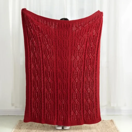 Glitzhome Chenille Knitted Red Throw Blanket