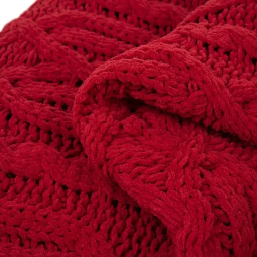Glitzhome Chenille Knitted Red Throw Blanket
