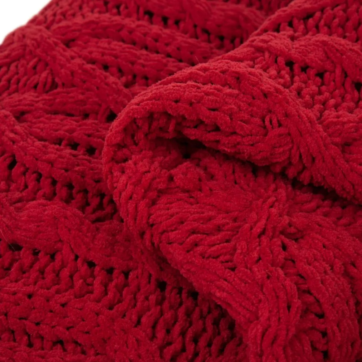 Glitzhome Chenille Knitted Red Throw Blanket