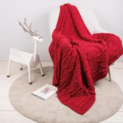 Glitzhome Chenille Knitted Red Throw Blanket