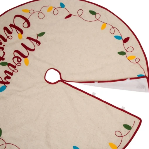 Glitzhome 48"D Merry Christmas Embroidered Linen Christmas Tree Skirt