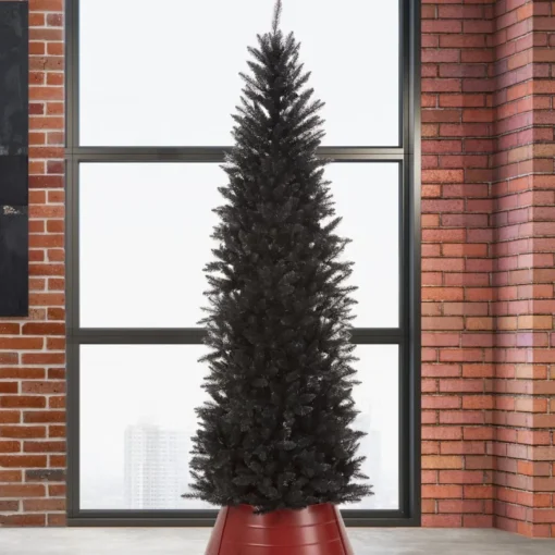 Glitzhome 7.5Ft Black Tinsel Artificial Christmas Tree