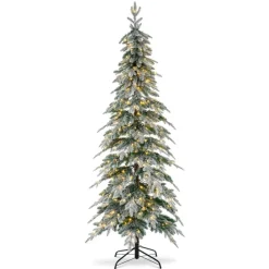 Glitzhome 7.5Ft Pre-Lit Flock Pencil Spruce Artificial Christmas Tree