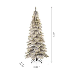 Glitzhome 7.5Ft Pre-Lit Flocked Layered Spruce Artificial Christmas Tree