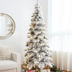 Glitzhome 7.5Ft Pre-Lit Flocked Layered Spruce Artificial Christmas Tree