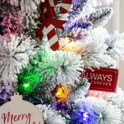 Glitzhome 7.5Ft Pre-Lit Flocked Pencil Green Pine Christmas Tree