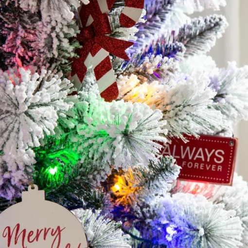 Glitzhome 7.5Ft Pre-Lit Flocked Pencil Green Pine Christmas Tree